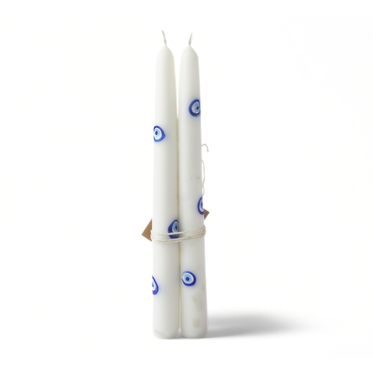 Hand-Painted Taper Candle Set | Evil Eye & Red Peony