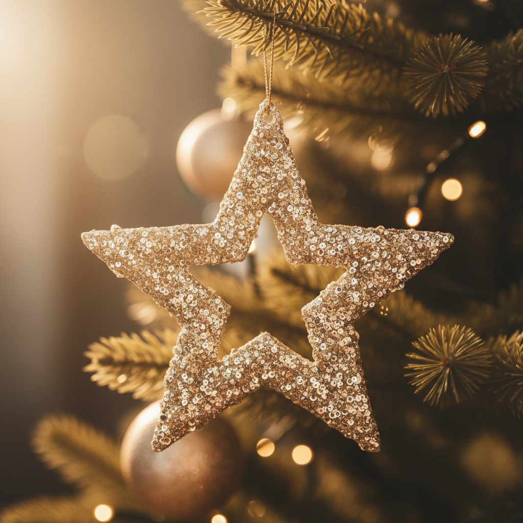 Champaign Star Glittered Ornament