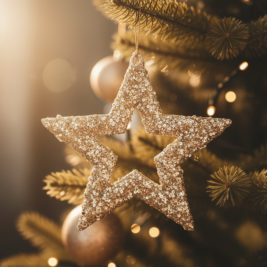 Champaign Star Glittered Ornament