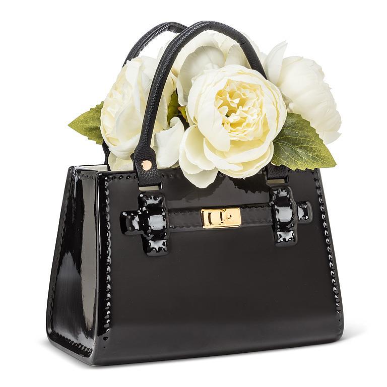 Large Handbag Vase | Black Ceramic Purse Vase for Floral Home Décor