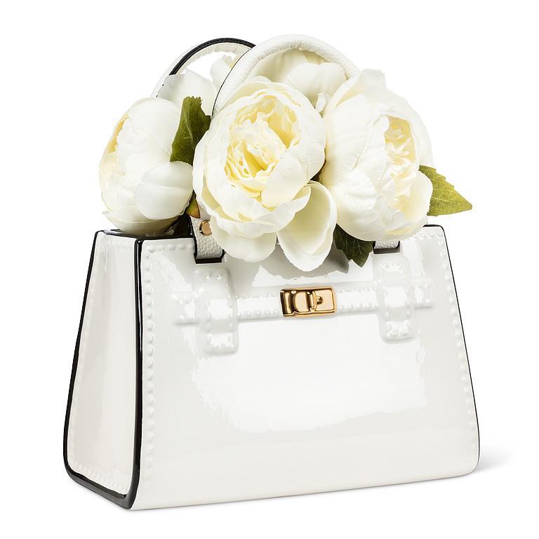 Large Handbag Vase | Black Ceramic Purse Vase for Floral Home Décor