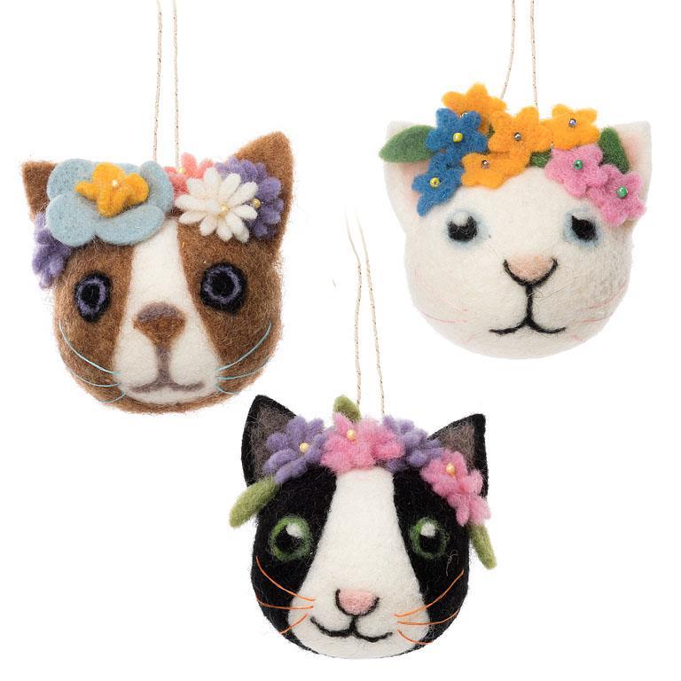 Cat Faces with Flowers Ornament