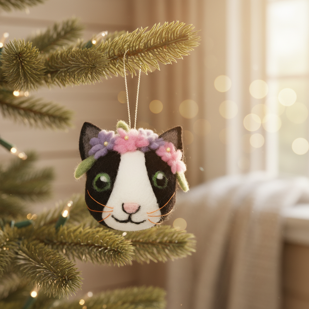 Cat Faces with Flowers Ornament