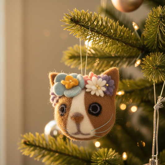 Cat Faces with Flowers Ornament