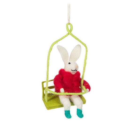 Winter Bunny on Chairlift Ornament