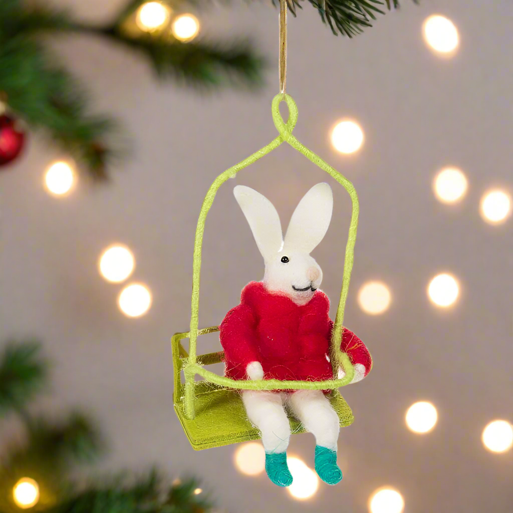 Winter Bunny on Chairlift Ornament