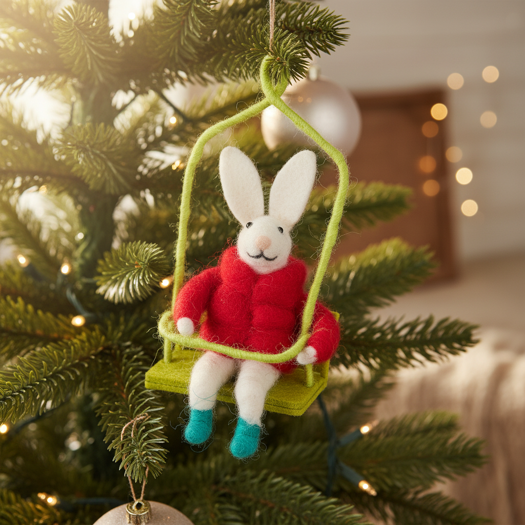 Winter Bunny on Chairlift Ornament