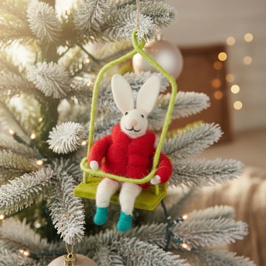 Winter Bunny on Chairlift Ornament