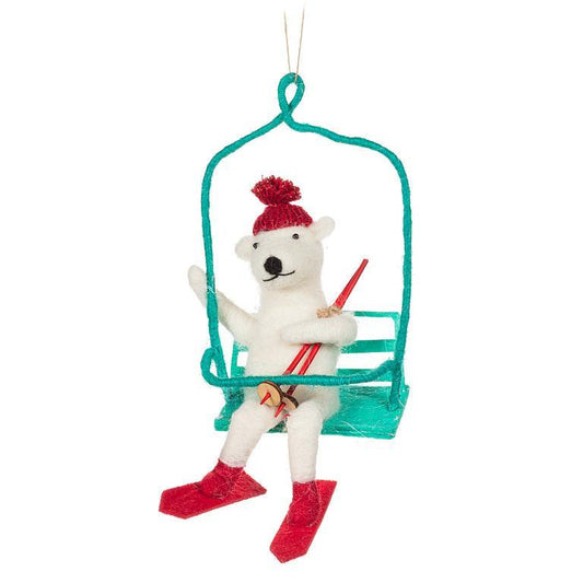 Skiing Bear on Chairlift Ornament