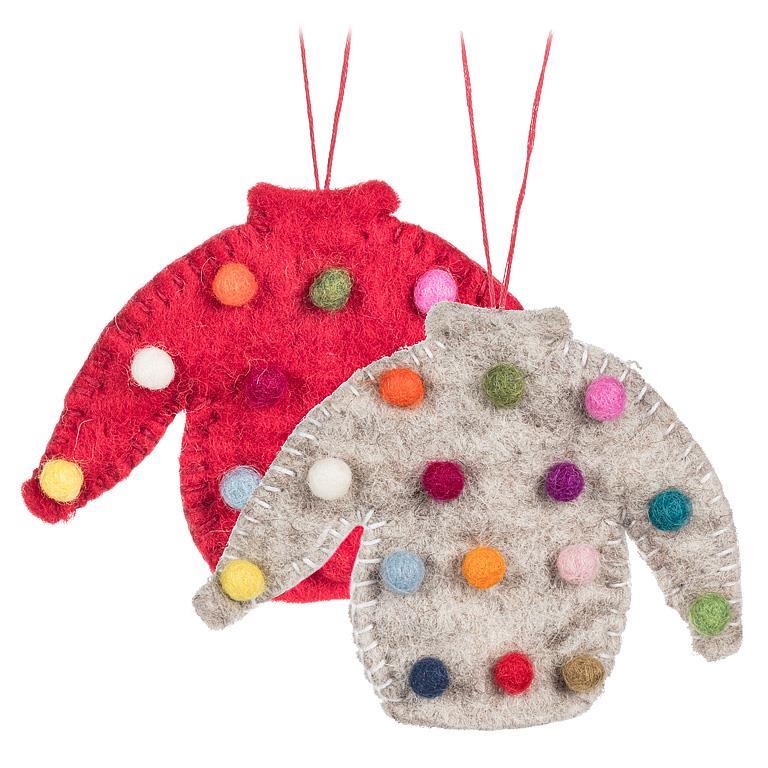 Sweater with Pompoms Ornament set of 2