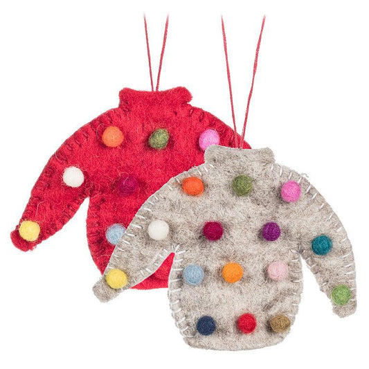 Sweater with Pompoms Ornament set of 2