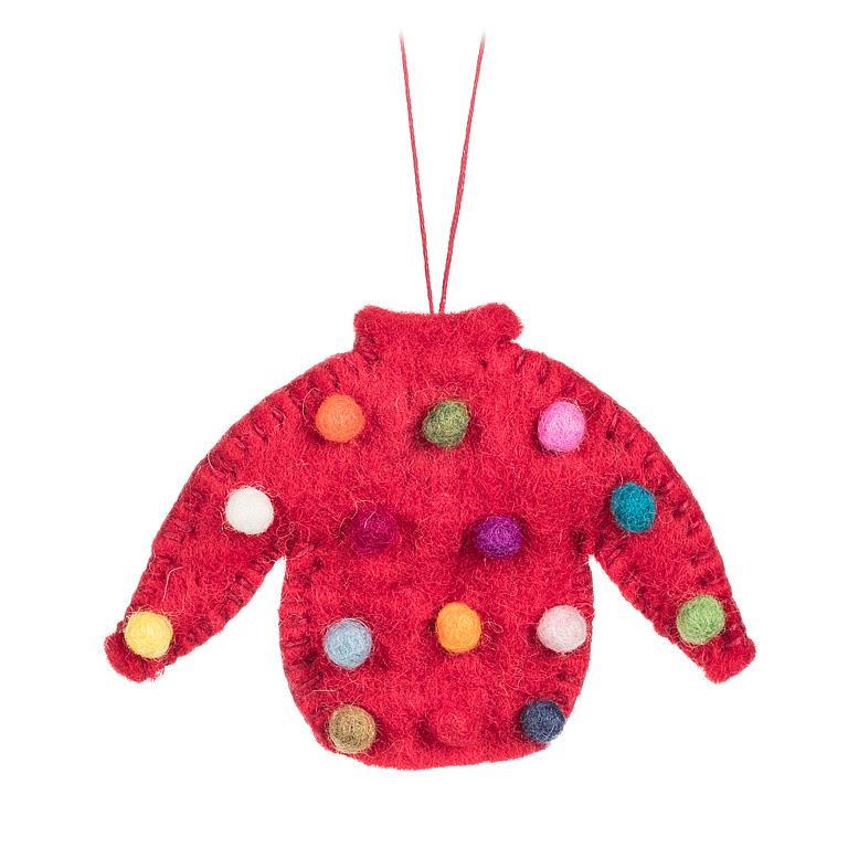 Sweater with Pompoms Ornament set of 2