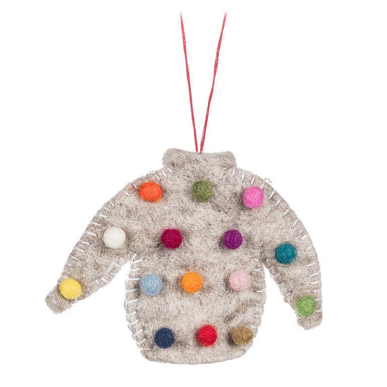 Sweater with Pompoms Ornament set of 2
