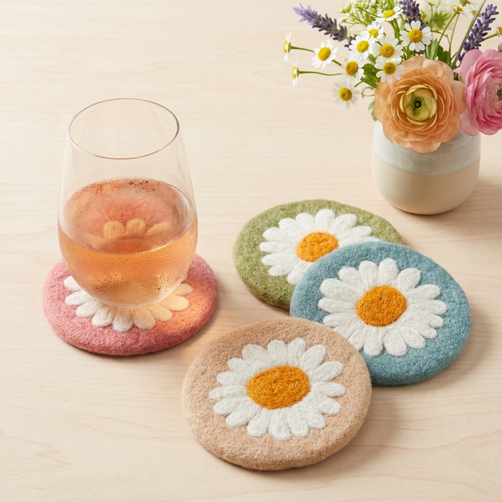 Daisy Felt Coaster Set Of 4