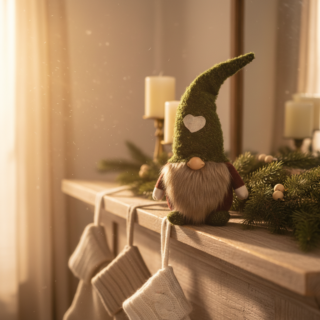 Woodland Gnome with Green Heart Hat