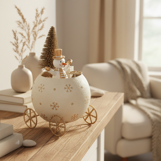 Snowman In A Carriage Christmas Décor