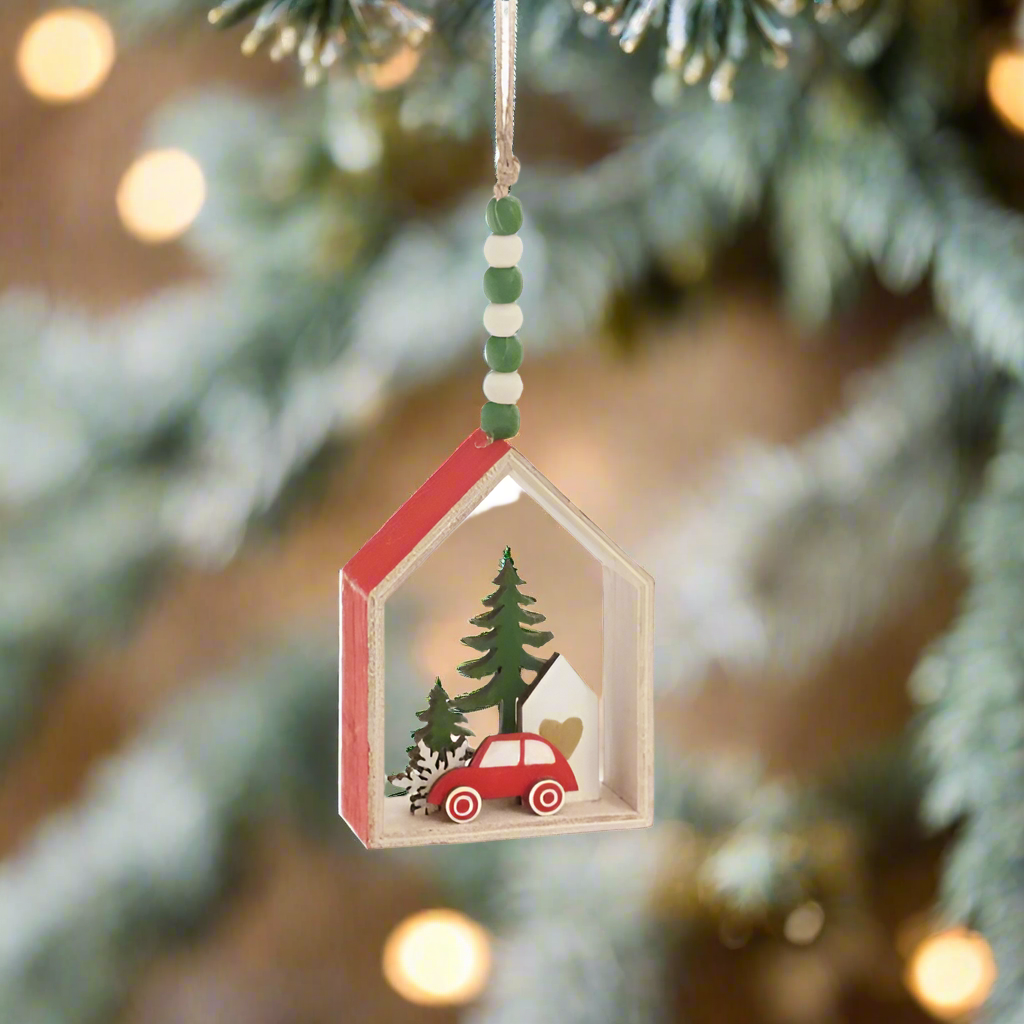 Red House And Car Christmas Ornaments