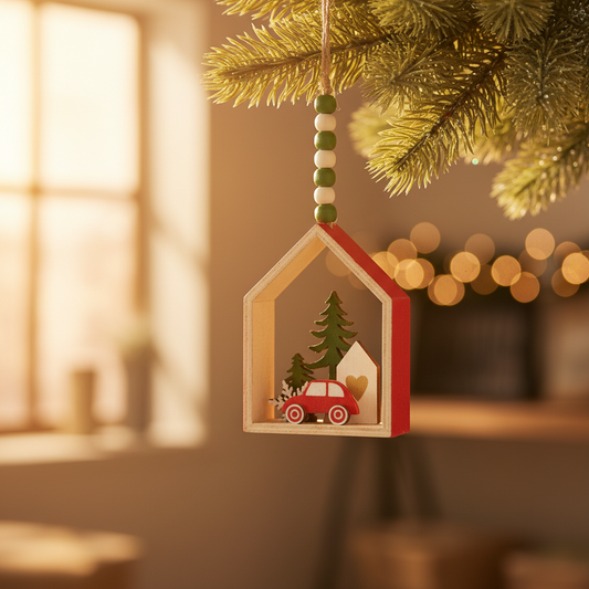 Red House And Car Christmas Ornaments