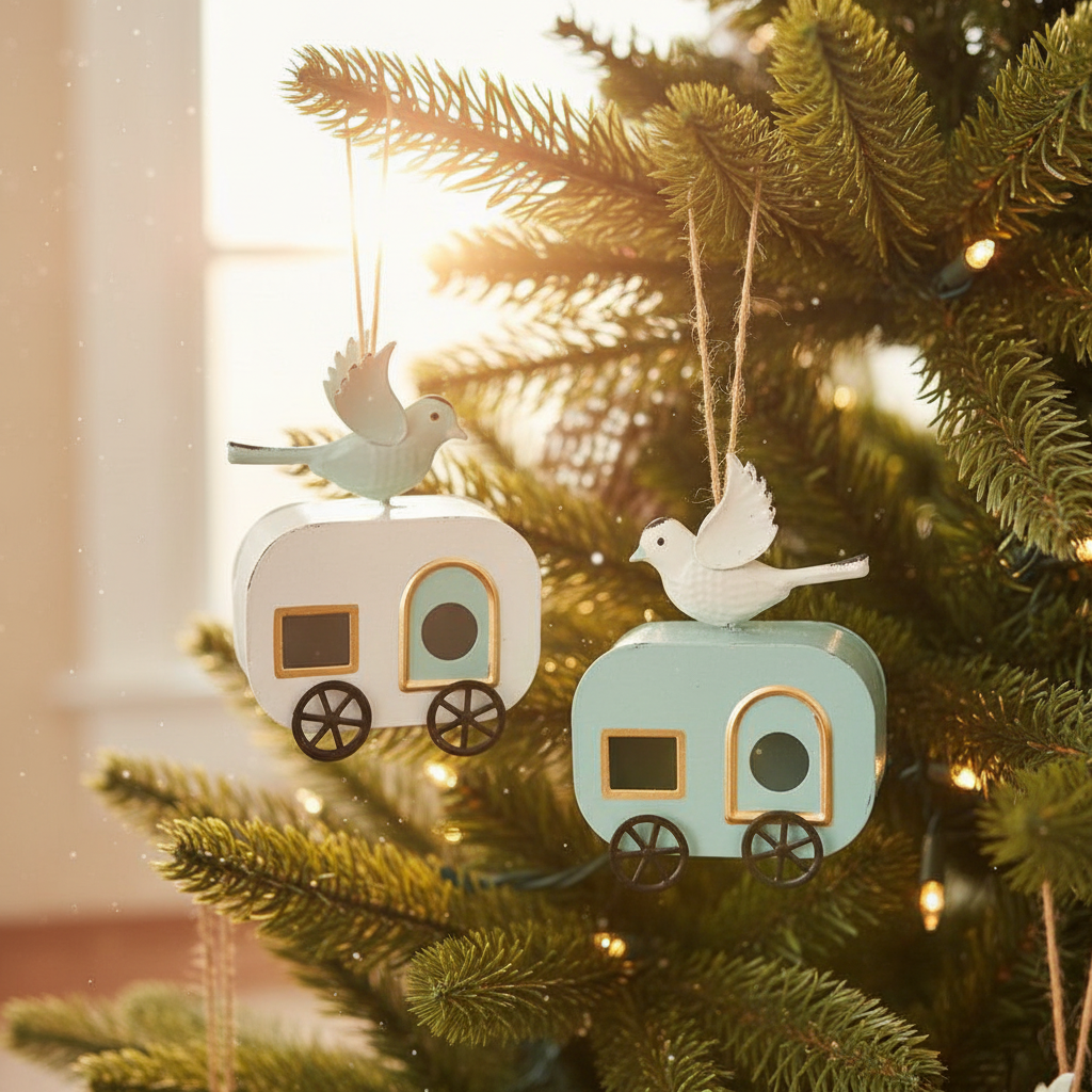 Blue Bird Camper Ornament , Set of 2