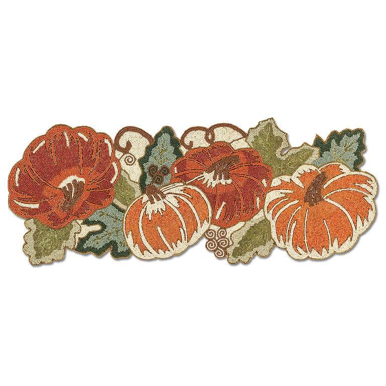 Beaded Pumpkin Table Runner | Thanksgiving Fall Table Decor, Autumn Centerpiece