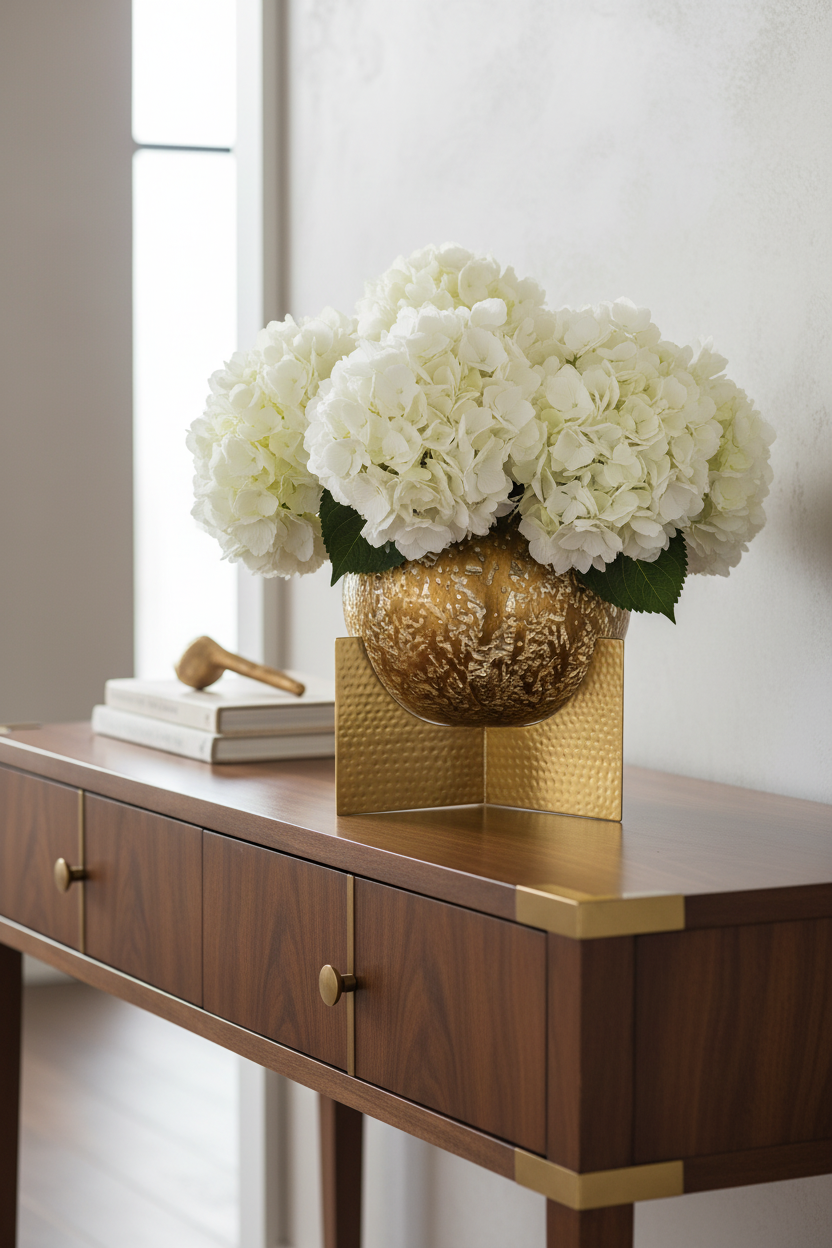 Gold Metal and Glass Candle Holder / Vase