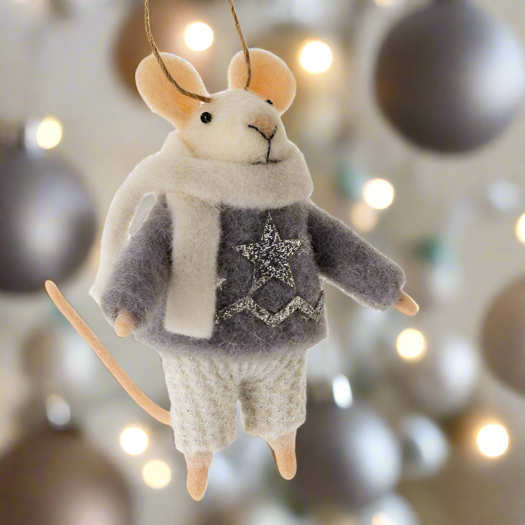 Gray Sweater Holiday Mouse Ornament