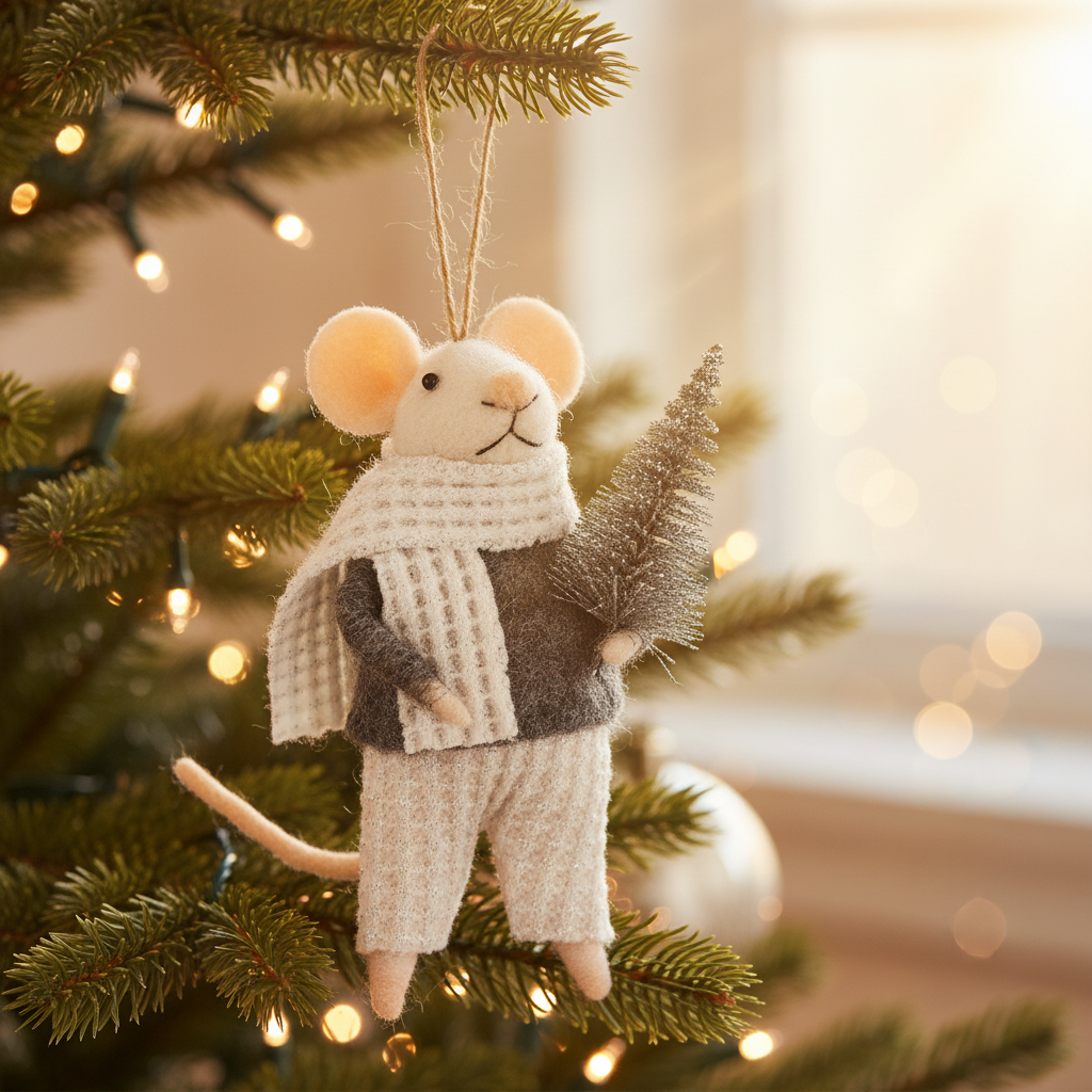 Gray Sweater Holiday Mouse Ornament