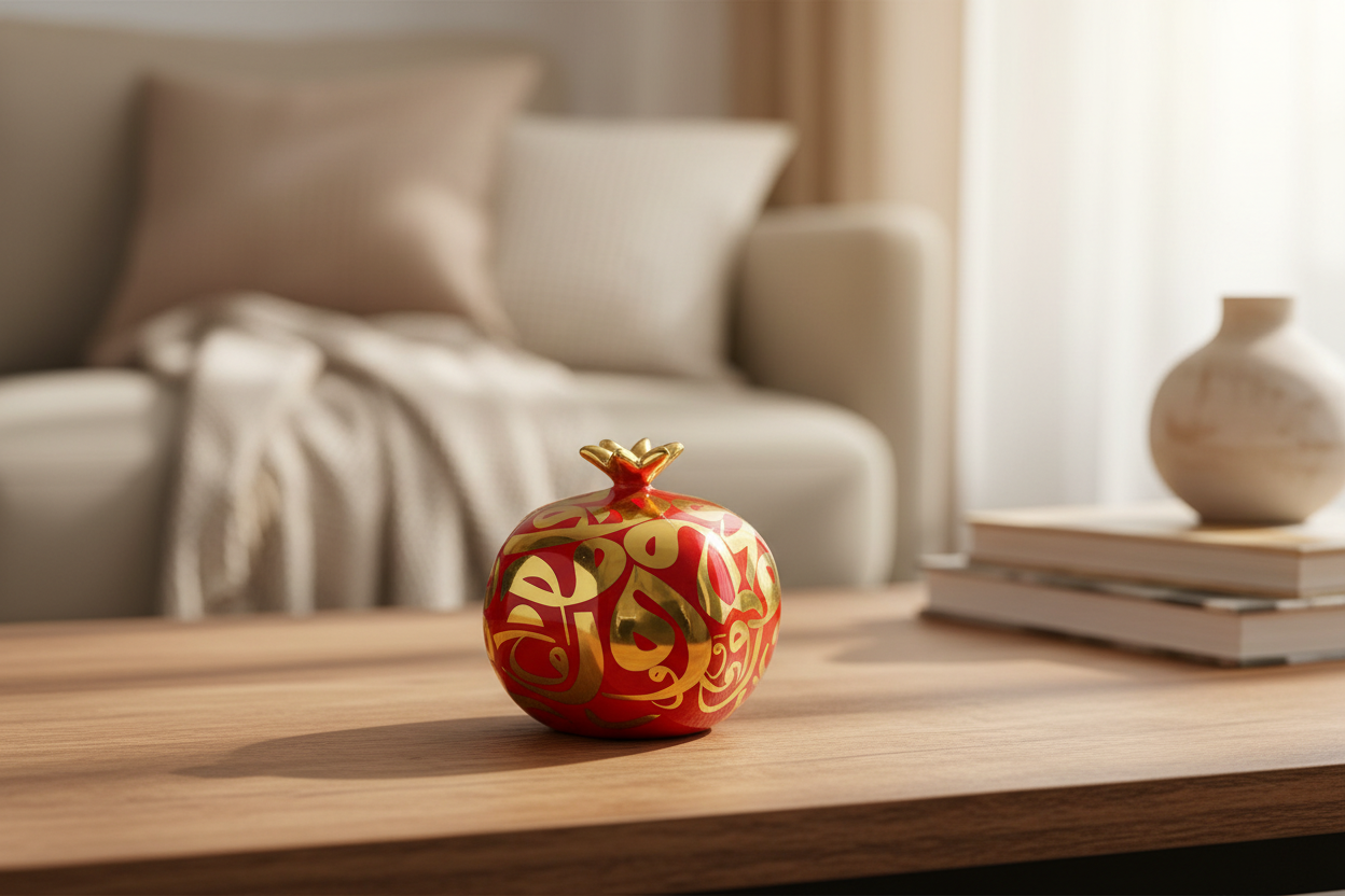 Red And Gold "V" Calligraphy Pomegranate