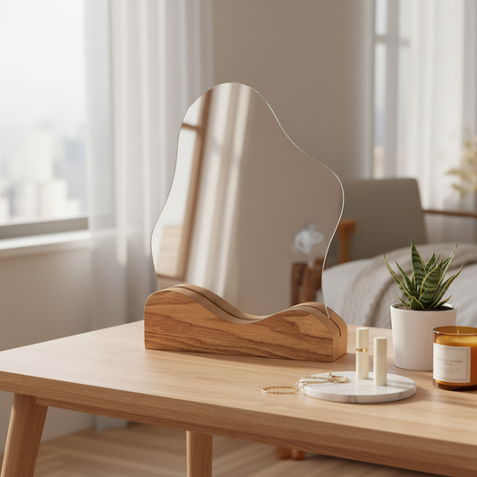 Cloud Table Mirror, Wood Base