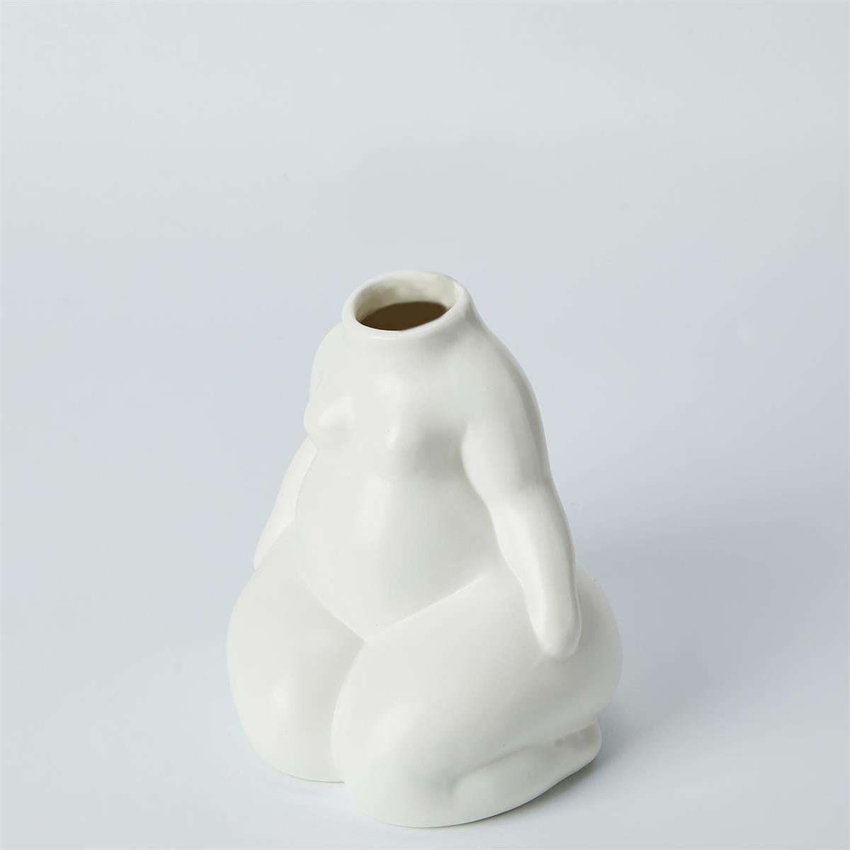 White Sitting Woman Stoneware Vase