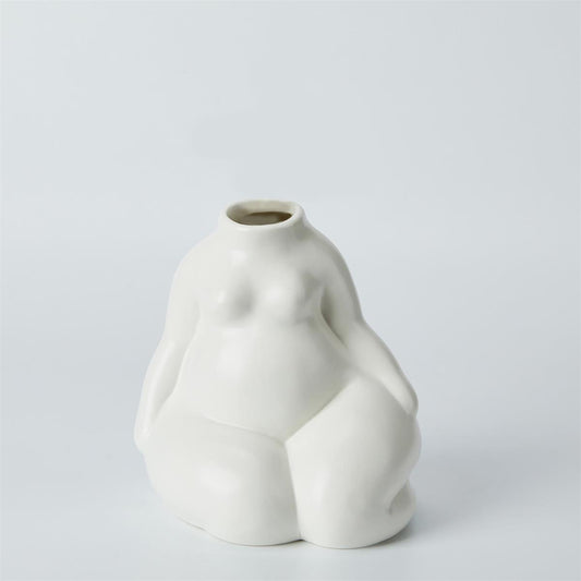 White Sitting Woman Stoneware Vase