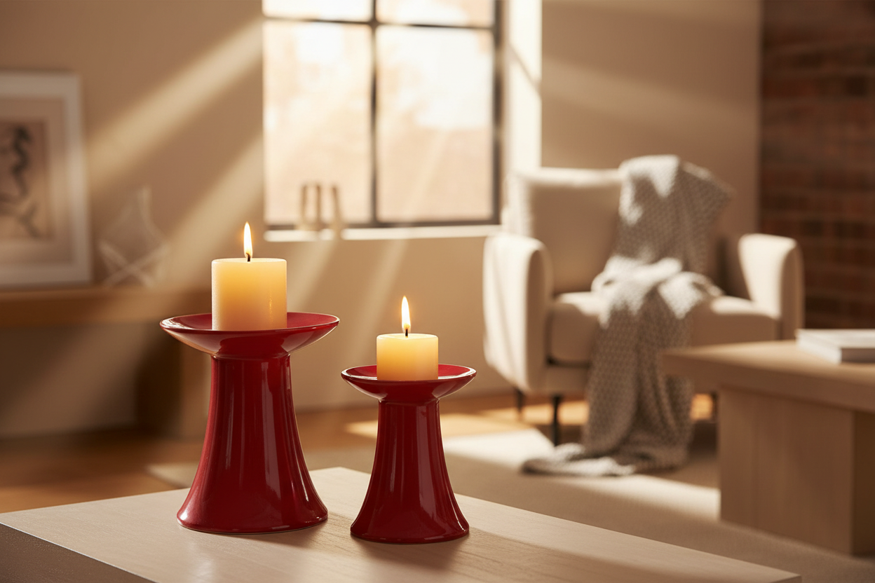 Red Tall Candle Holder - Set of 2