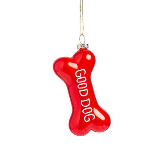 Glass Red Dog Bone Ornament