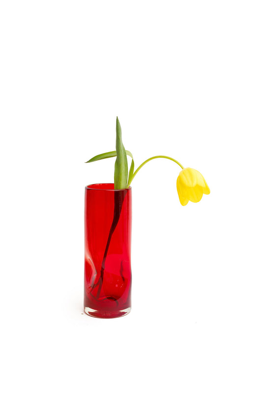 Rubi Red Pinched Glass Vase