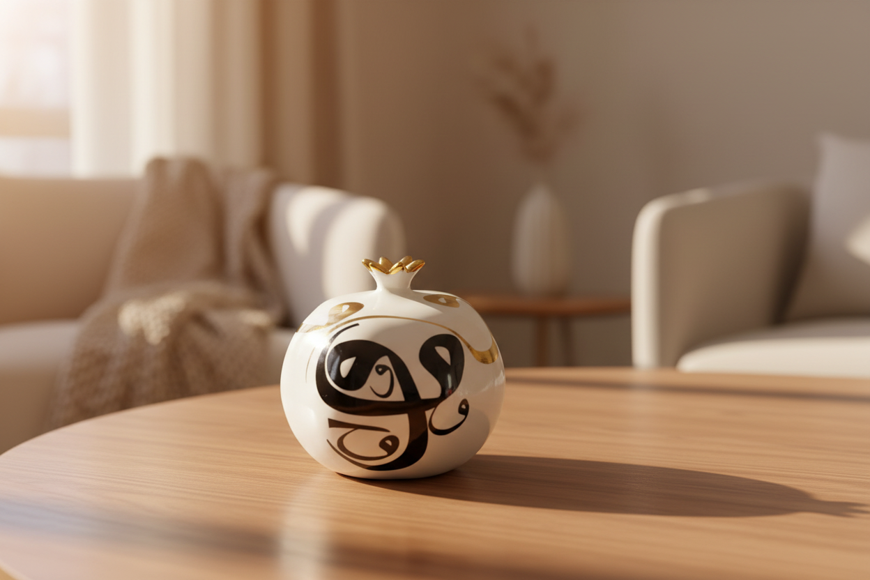 White, Black And Gold "V" Calligraphy Pomegranate