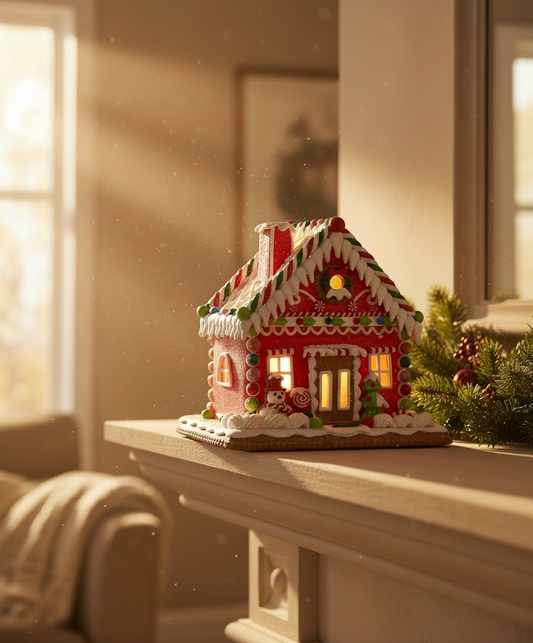 LED Gingerbread House with Snowman