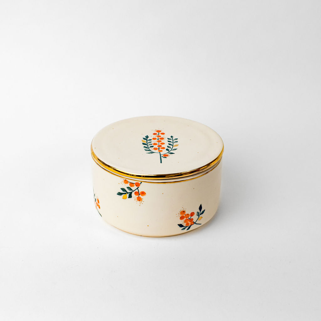 Large 6.5" Hand-Drawn Canister | Minimalist Floral Design