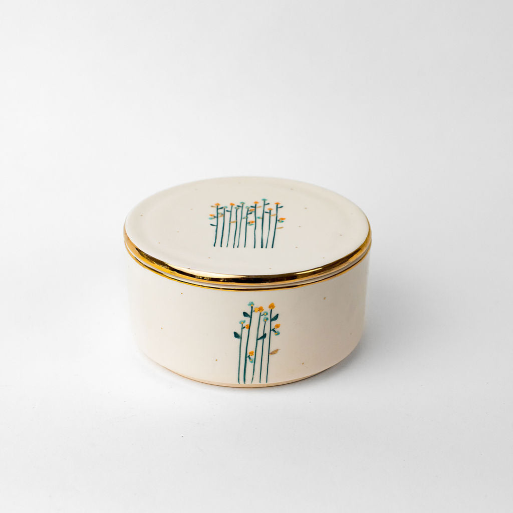 Large 6.5" Hand-Drawn Canister | Minimalist Floral Design