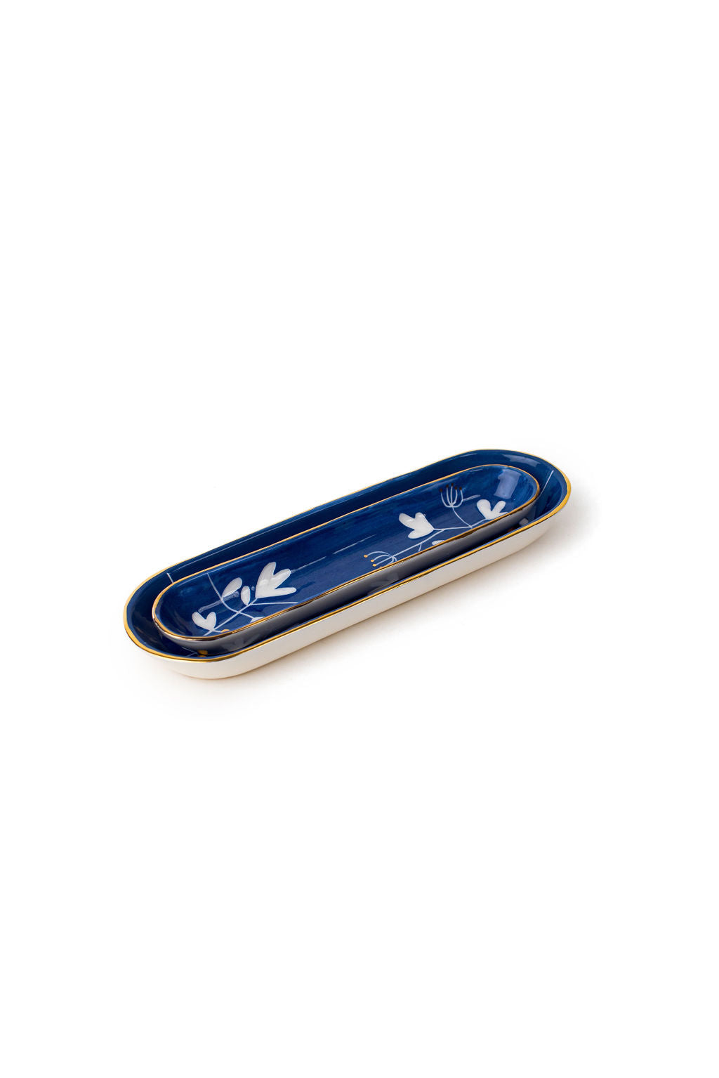 Floral Maan Blue Oval Trays