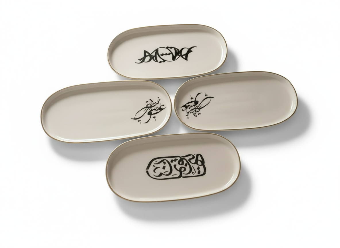 Black And White Oval Trays 10.5"