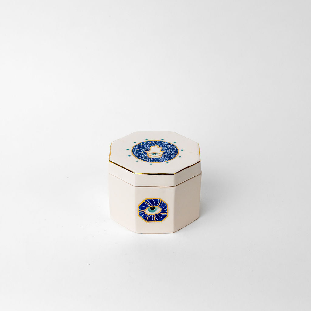 Large 5" Octagon Ceramic Canister | Blue Eye Design