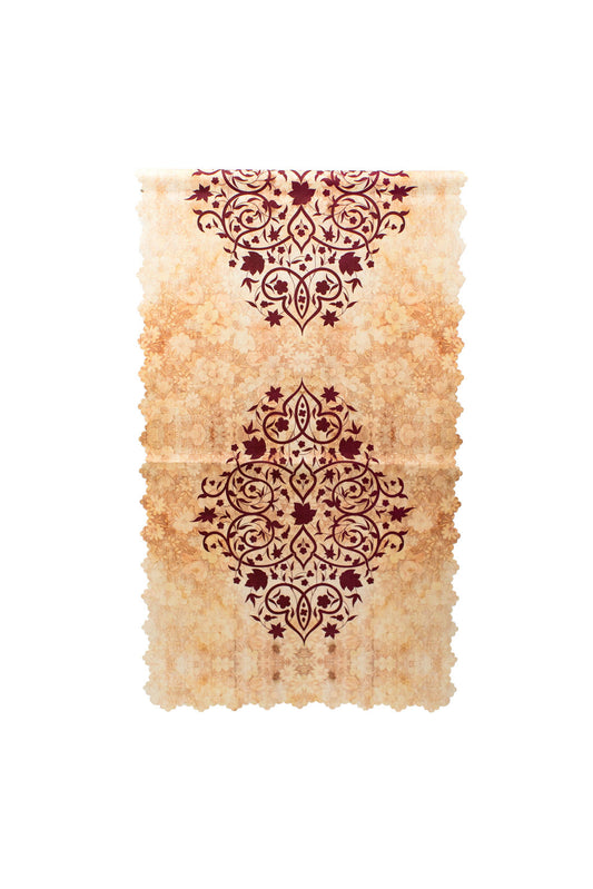Beige Table Runner With Burgundy Pattern