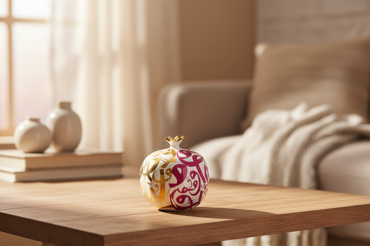 White, Gold And Pink "V" Calligraphy Pomegranate