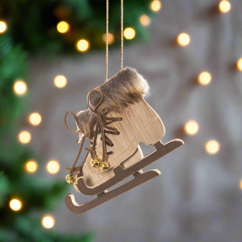 Wooden Skate with Fur Ornament