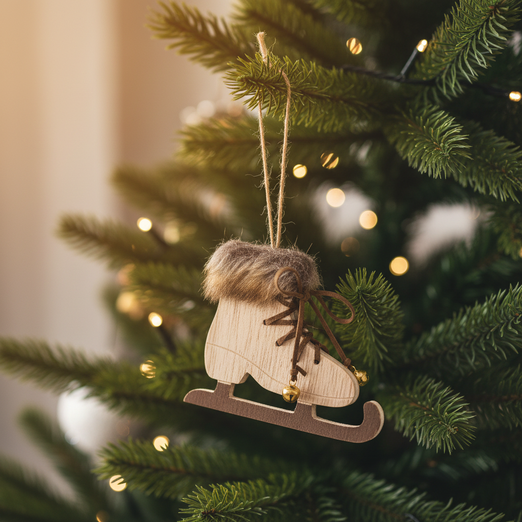 Wooden Skate with Fur Ornament