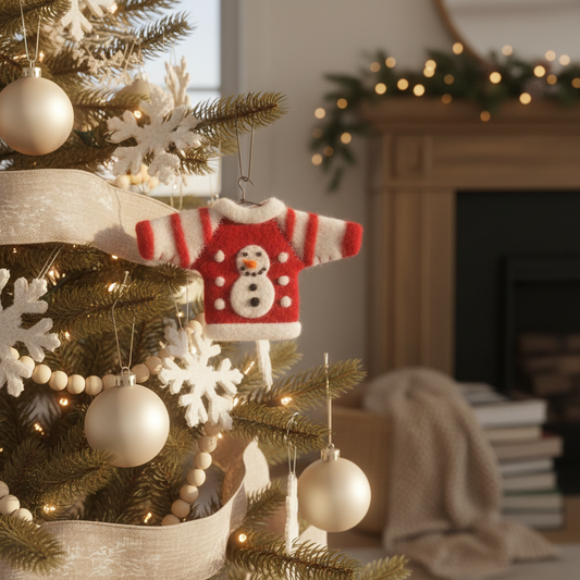 Red And White Snow Man Wool Sweater Ornament