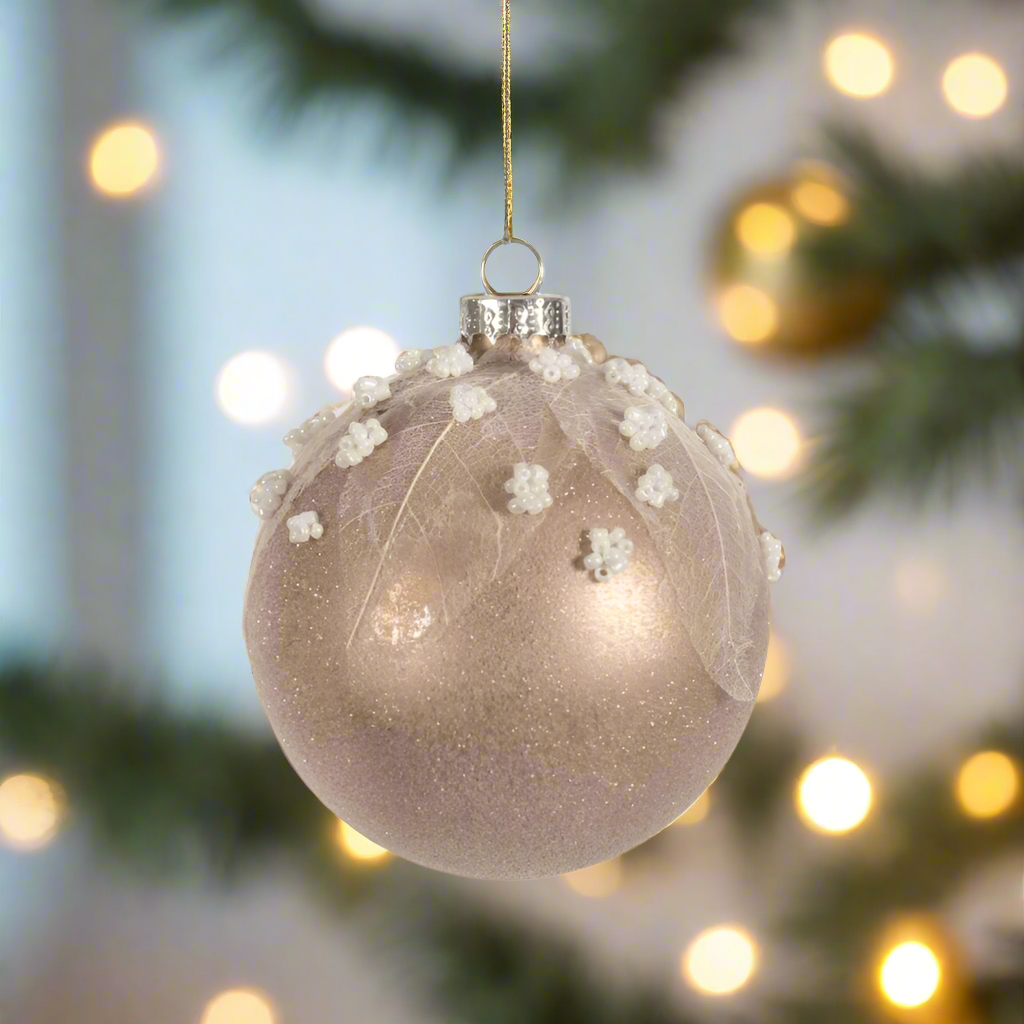 Sugared Gold Leaf Ball Ornament