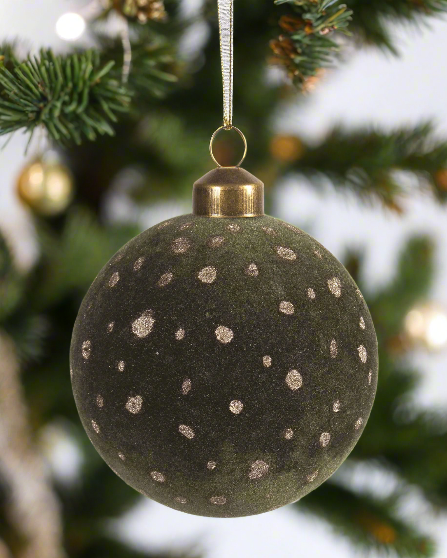 Forest Green Felt Ball Ornament With Gold Dots