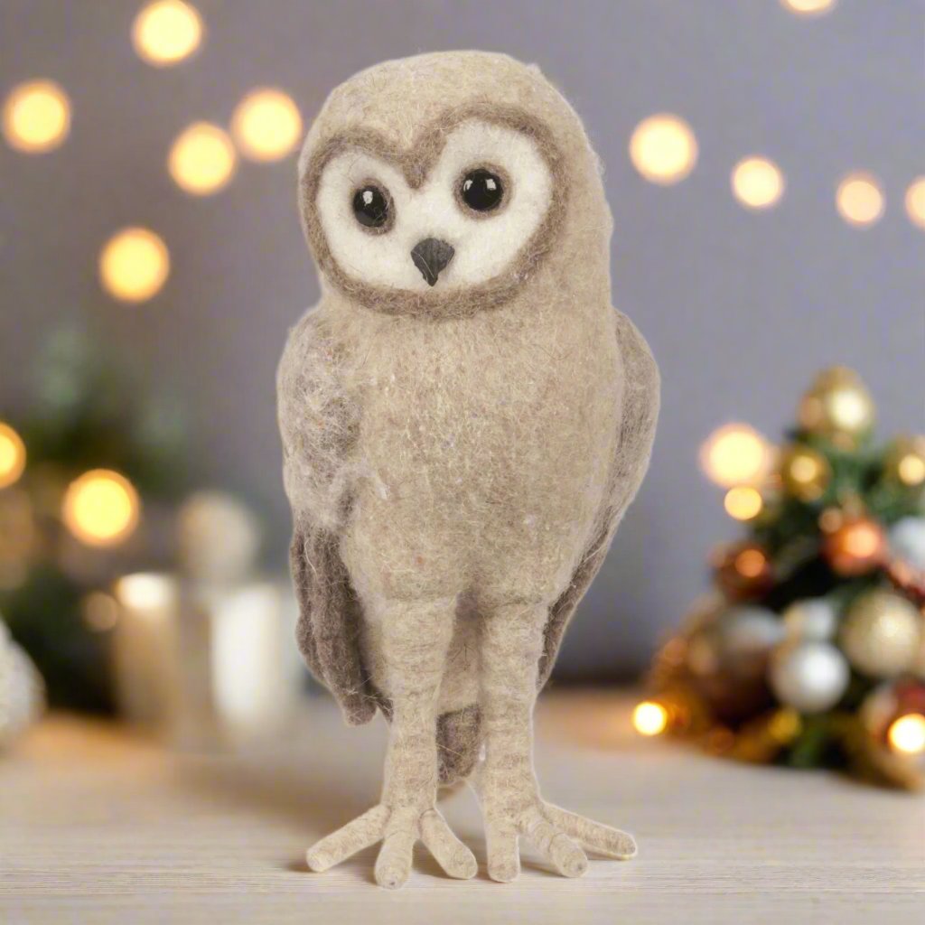 Ivory and Tan Wool Owl Decor