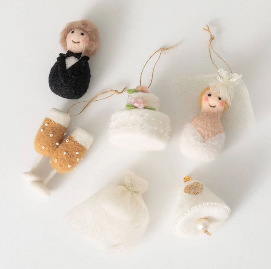 Felt Wedding Ornament Box-Set of 6